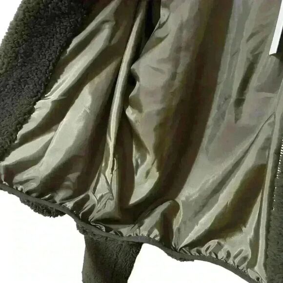 Reternity Deep Pile Jacket S Olive Green Cozy Fleece Standing Collar Pockets NWT - Picture 8 of 12